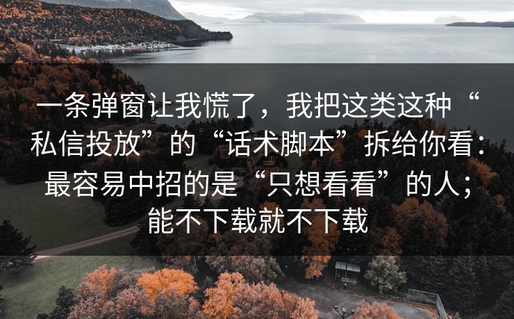 一条弹窗让我慌了，我把这类这种“私信投放”的“话术脚本”拆给你看：最容易中招的是“只想看看”的人；能不下载就不下载