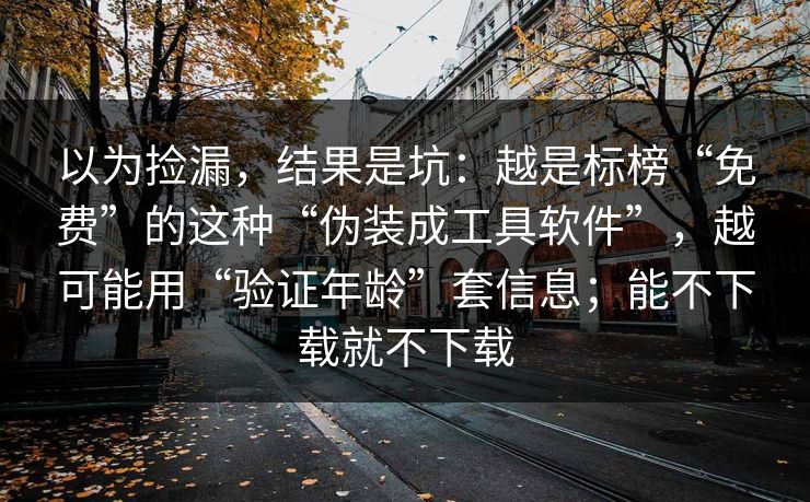 以为捡漏，结果是坑：越是标榜“免费”的这种“伪装成工具软件”，越可能用“验证年龄”套信息；能不下载就不下载