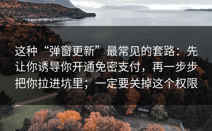 这种“弹窗更新”最常见的套路:先让你诱导你开通免密支付,再一步步把你拉进坑里;一定要关掉这个权限 这种“弹窗更新”最常见的套路:先让你诱导你开通免密支付,再一步步把你拉进坑里;一定要关掉这个权限