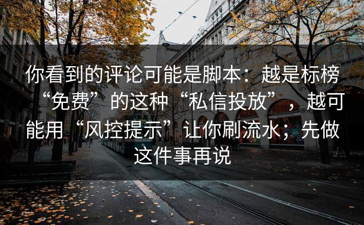 你看到的评论可能是脚本：越是标榜“免费”的这种“私信投放”，越可能用“风控提示”让你刷流水；先做这件事再说