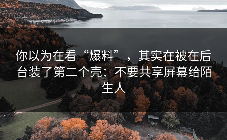 你以为在看“爆料”，其实在被在后台装了第二个壳：不要共享屏幕给陌生人