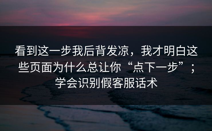 看到这一步我后背发凉，我才明白这些页面为什么总让你“点下一步”；学会识别假客服话术