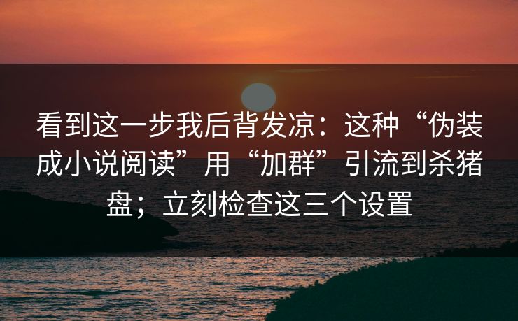 看到这一步我后背发凉：这种“伪装成小说阅读”用“加群”引流到杀猪盘；立刻检查这三个设置