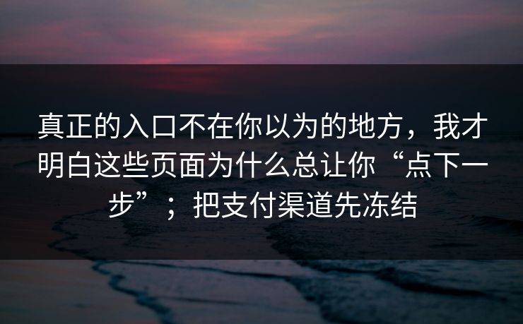 真正的入口不在你以为的地方，我才明白这些页面为什么总让你“点下一步”；把支付渠道先冻结