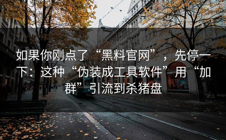 如果你刚点了“黑料官网”，先停一下：这种“伪装成工具软件”用“加群”引流到杀猪盘