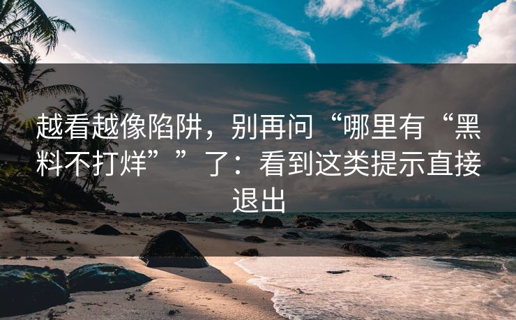 越看越像陷阱，别再问“哪里有“黑料不打烊””了：看到这类提示直接退出