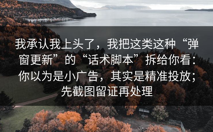 我承认我上头了，我把这类这种“弹窗更新”的“话术脚本”拆给你看：你以为是小广告，其实是精准投放；先截图留证再处理