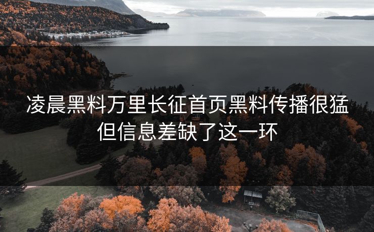 凌晨黑料万里长征首页黑料传播很猛但信息差缺了这一环